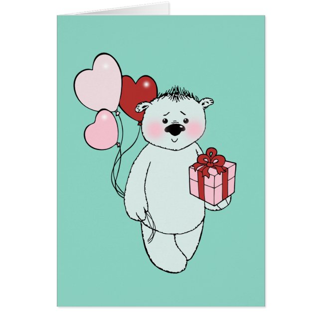 Ours en peluche blanc avec cadeau et ballon (Devant)