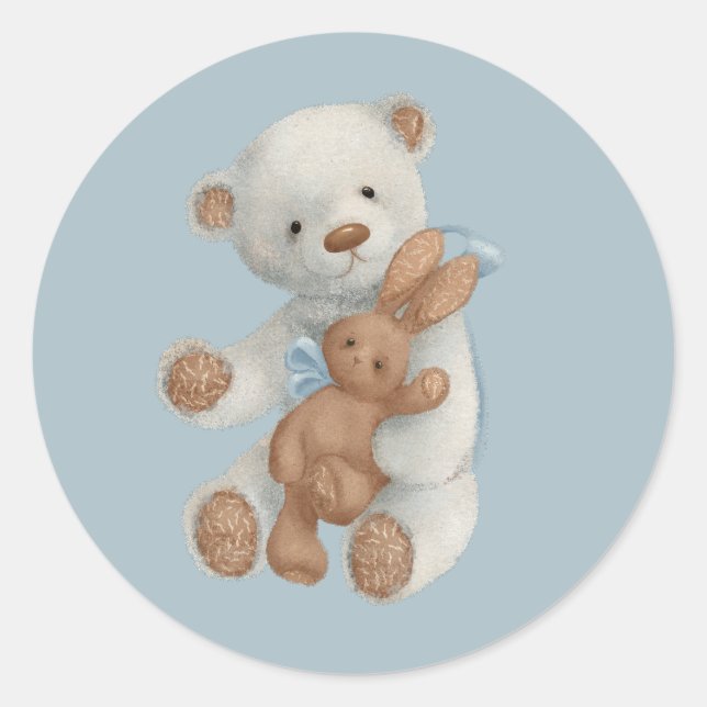 Ours en peluche blanc avec sticker rond classique  (Devant)