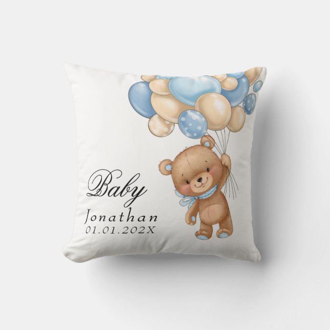 Ours en peluche bleu ballon Baby Shower  Coussin j (Recto)