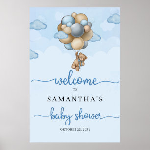 Ours en peluche bleu brun ballons bébé Affiche de