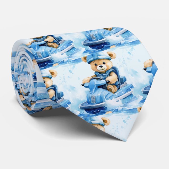 Ours en peluche bleu Jet Ski Cravate (Roulé)