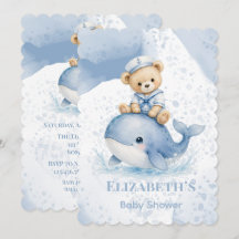 Ours en peluche bleu sur invitation de Baby Shower