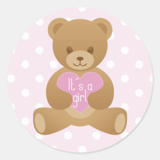Ours en peluche "C'est une fille" autocollant rose
