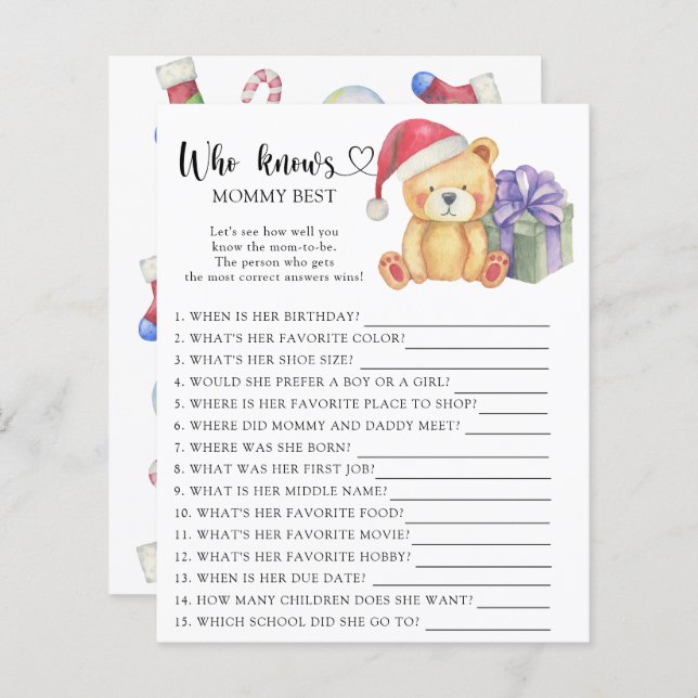 Ours en peluche de Noël - Qui connaît maman mieux (Devant / Derrière)