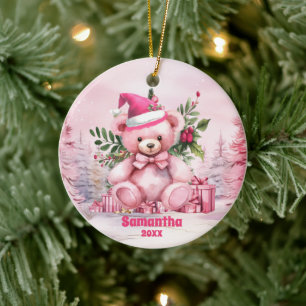 Ours en peluche de Noël rose Enfants Ornement phot