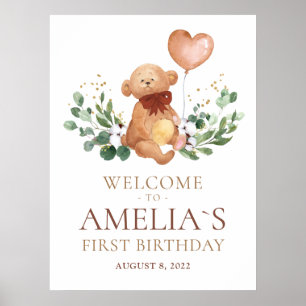 Ours en peluche de verdure Bienvenue bébé Poster d