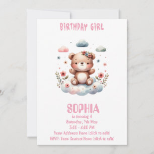 Ours en peluche "Fille d'anniversaire" Invitation