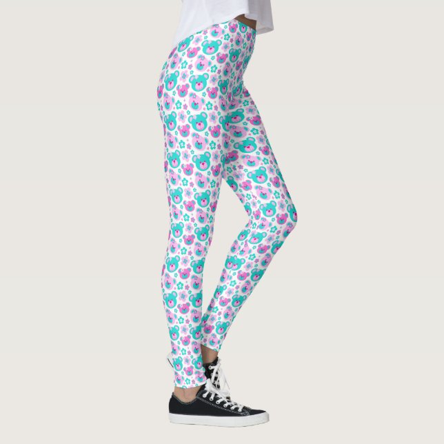 Ours en peluche graphique rose aqua blanc leggings (Droite)