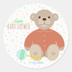 Ours en peluche habillé en Sticker Baby shower cor