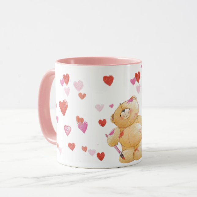 Ours en peluche mignon et coeurs Mug (Devant gauche)