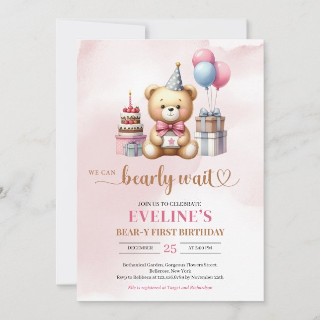 Ours en peluche mignon Ours fille invitation de pr (Devant)