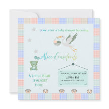 Ours en peluche modifiable & Cigogne Invitation Ba