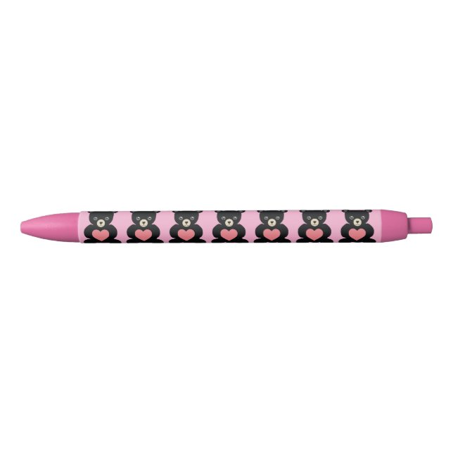 Ours en peluche noir avec stylo cardiaque (Devant)