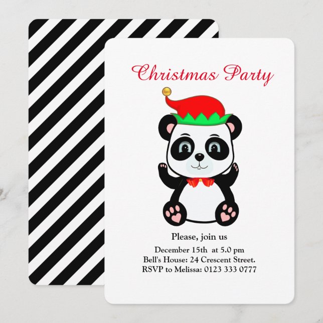 Ours en peluche Panda Noël Elfe sur invitation de  (Devant / Derrière)