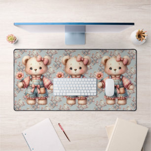 Ours en peluche pastel tenant une fleur et portant