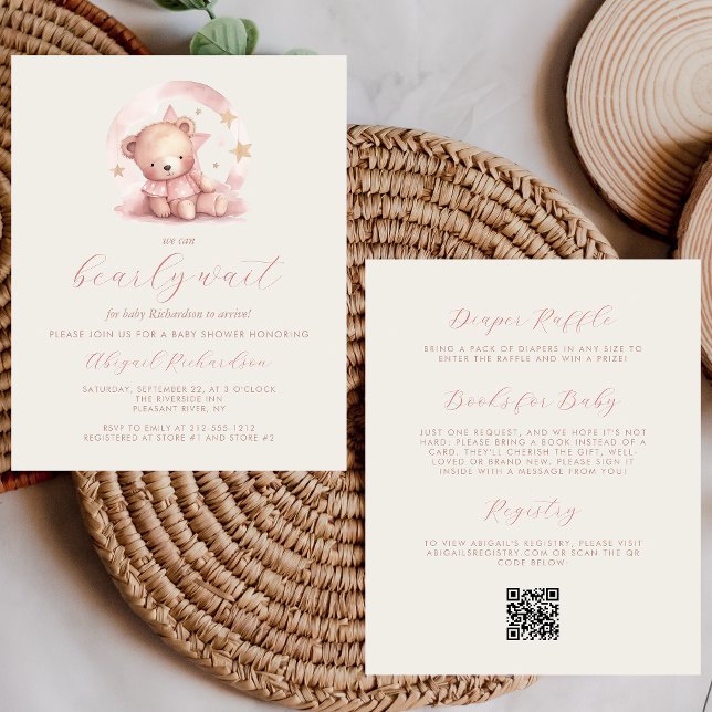 Ours en peluche rose budget Code QR Baby Shower Fi (Créateur téléchargé)