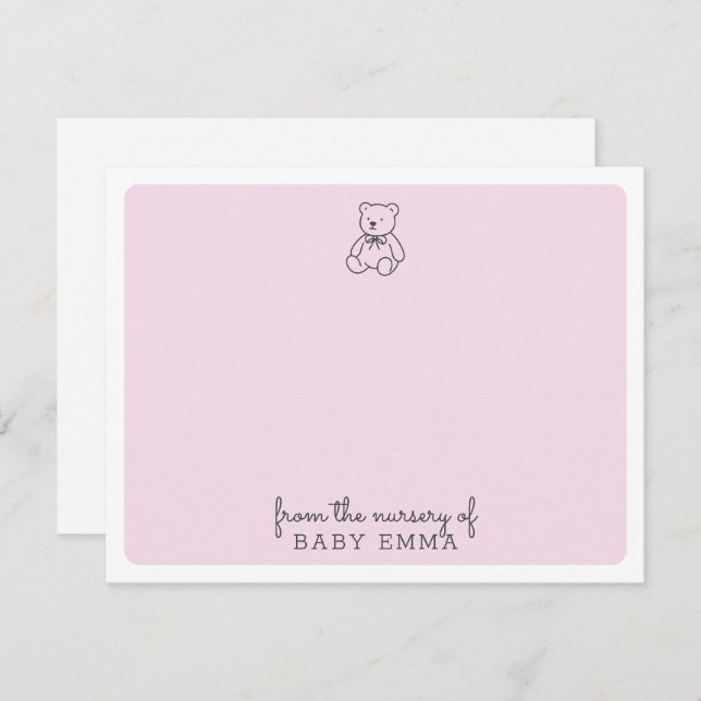 Ours en peluche, rose de la pépinière de carte (Devant / Derrière)