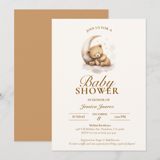 Ours en peluche Sleepy Invitation Baby shower neut (Devant / Derrière)