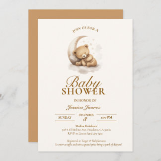 Ours en peluche Sleepy Invitation Baby shower neut