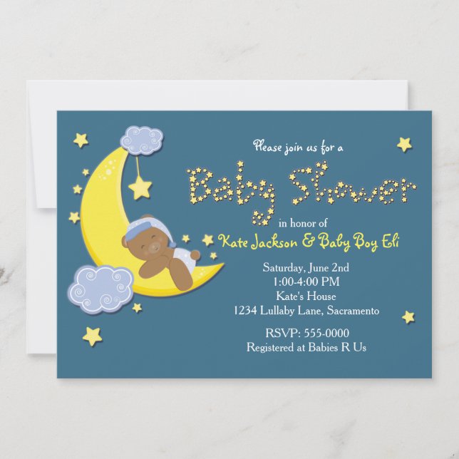 Ours en peluche sur la lune INVITATION Étoiles BAB (Devant)