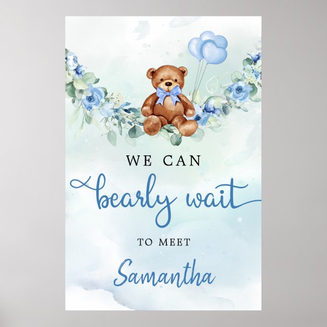 Ours En Teddy Avec Balloons Verdure Garçon Affiche (Devant)