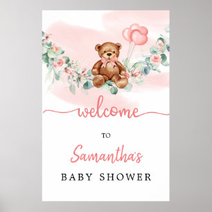 Ours En Teddy Avec Baloons Verdure Fille Affiche d