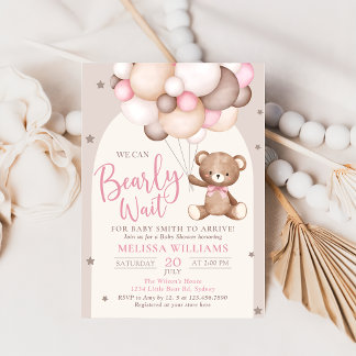 Ours En Teddy Rose Avec Ballons Invitation Anniver
