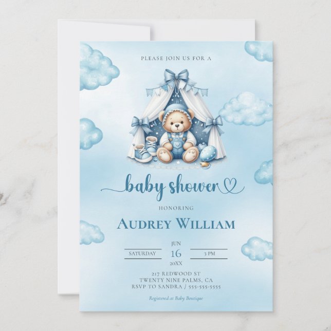 Ours En Tente Invitation Baby shower (Devant)