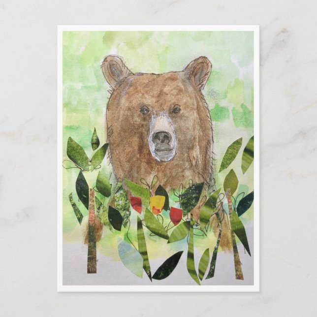 Ours endormi dans les feuilles - Carte postale aqu (Devant)
