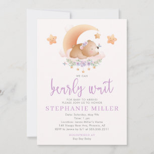Ours endormi sur nuage Baby Girl Douche Invitation
