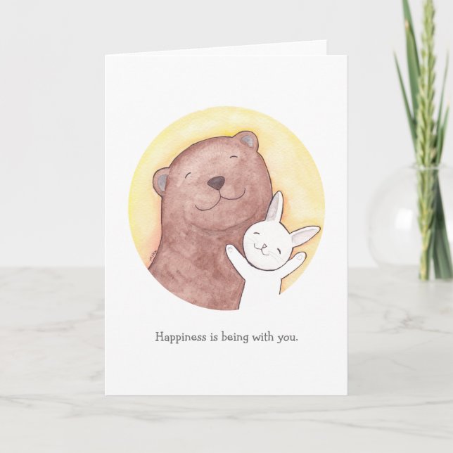 Ours et lapin Je t'aime Carte Happy Valentine Card (Devant)