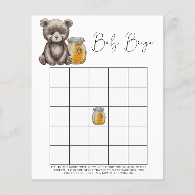 Ours et miel - Jeu de bingo pour baby shower (Devant)