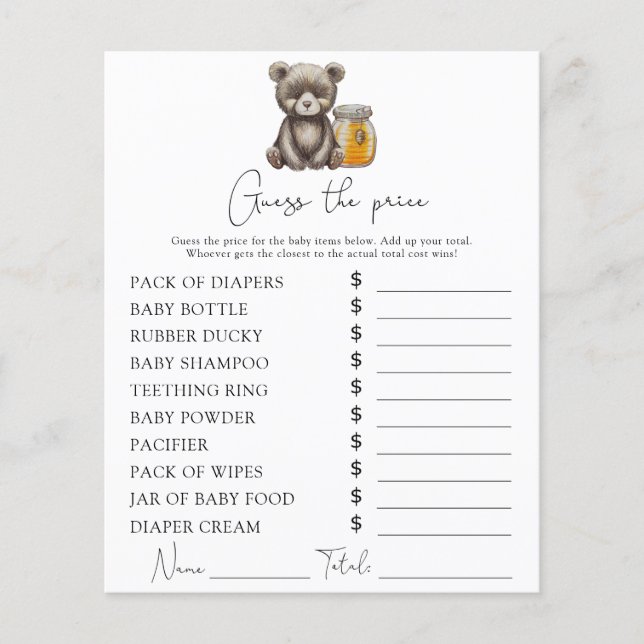 Ours et miel - Jeu d'estimation de prix (Devant)