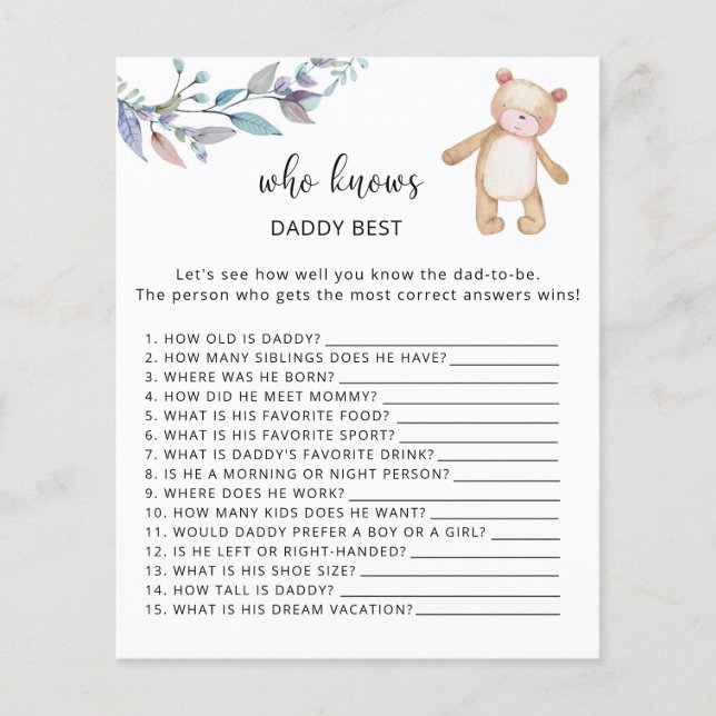 Ours floral Qui connaît le mieux DADDY (Devant)