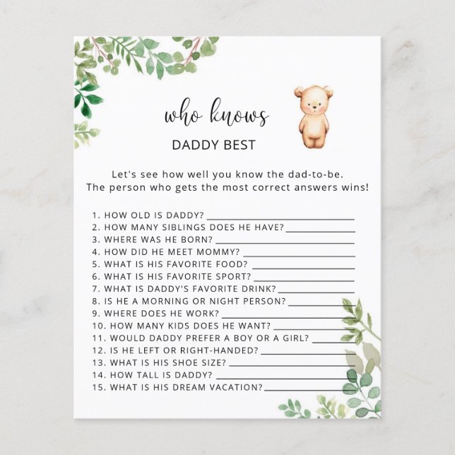 Ours floral Qui connaît le mieux DADDY (Devant)