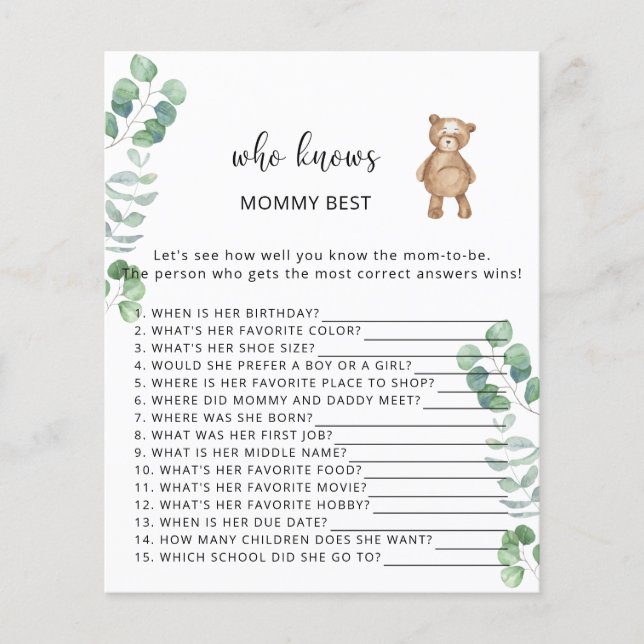 Ours floral Qui connaît maman mieux (Devant)