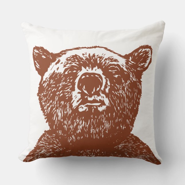 OURS GRIZZLY Noël Vintage Jeu Brown Oreiller (Recto)