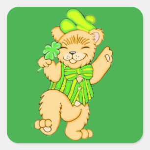Ours irlandais avec Stickers Carré Shamrock