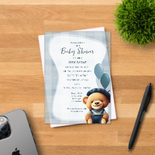 Ours Jean Baby shower Blue Acrylique Invitation