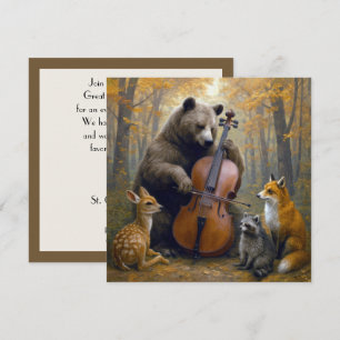 Ours jouant du violoncelle dans les bois d'automne