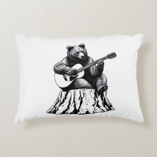 Ours Jouer Guitare Rectangle Accent Coussin (Devant)