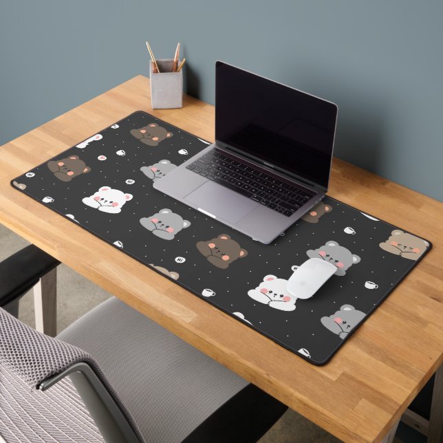 Ours mignon à motif répétitif sur fond noir (Bureau 2)