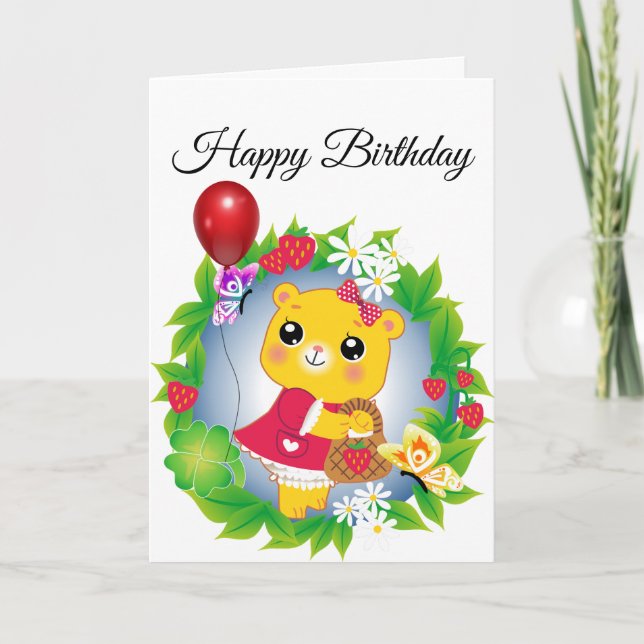 Ours mignon Avec Ballotte Carte Anniversaire (Devant)