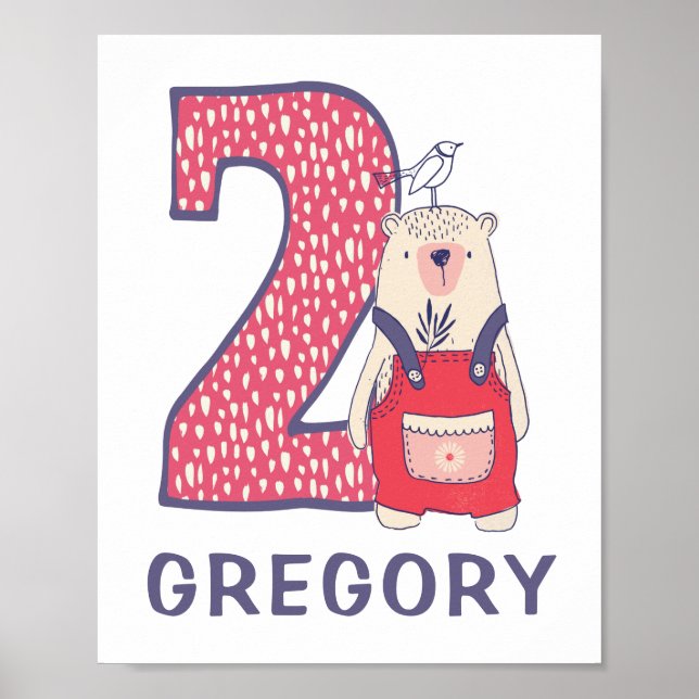 Ours mignon deuxième anniversaire avec affiche du  (Devant)