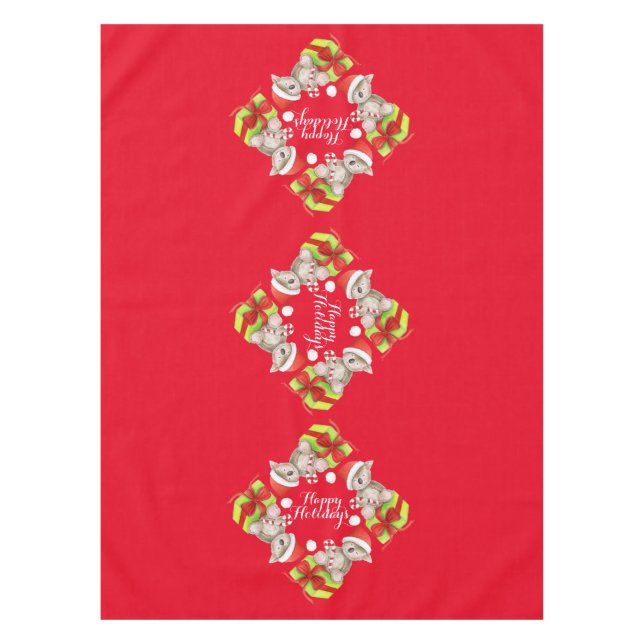 Ours mignon Koala et cadeaux nappes rouges (Devant)