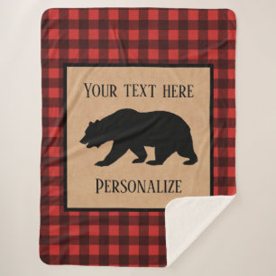 Ours Noir Sur Un Plaid Rouge Et Noir Personnalisé