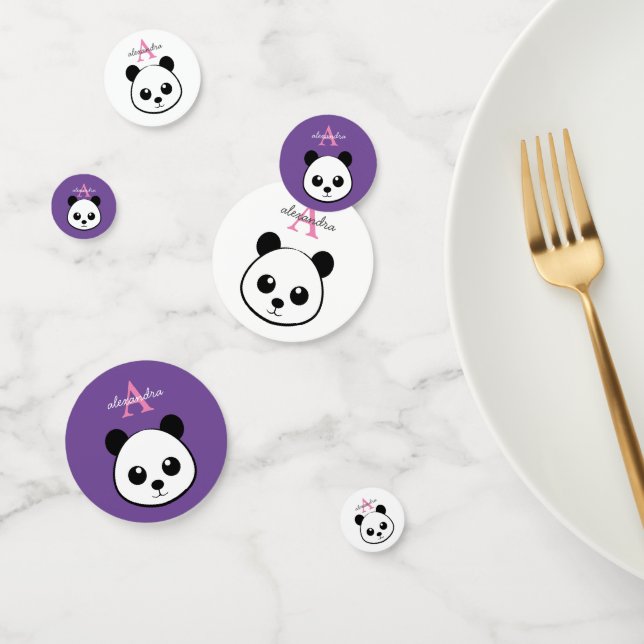Ours Panda Mignon Monogramme Personnalisé Confetti (Groupe)