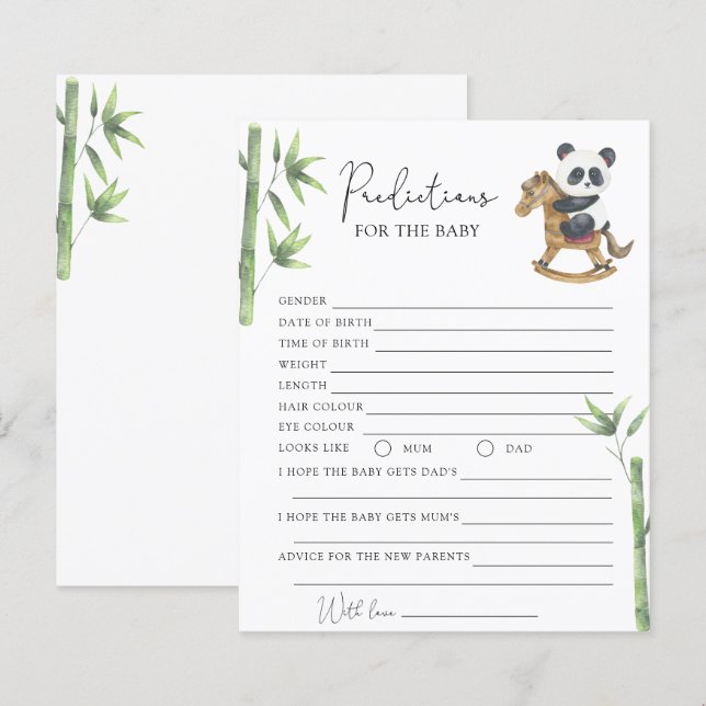 Ours Panda - prédictions et vœux pour bébé (Devant / Derrière)
