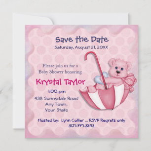 Ours parapluie rose - Invitation