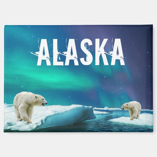 Ours polaire aurore boréale Alaska Magnet (Recto)